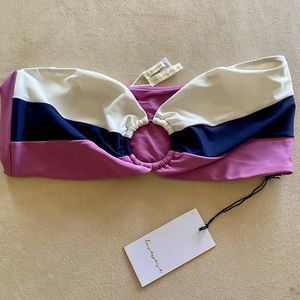 NWT!  Bandeau bikini top size L in purple/ navy/ white.